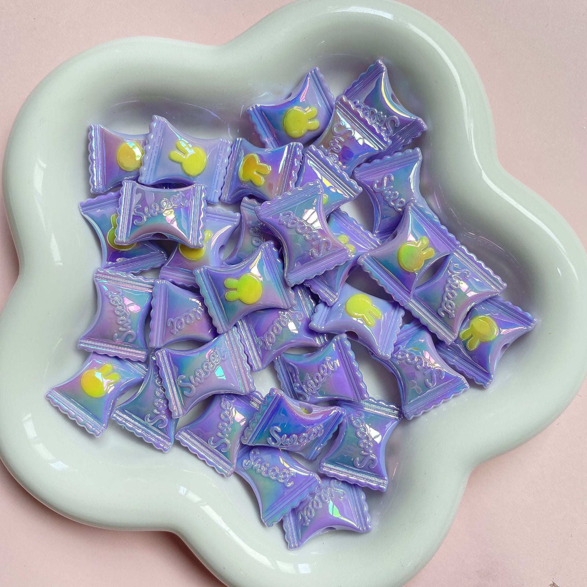 Wholesale 10pcs/pack Cream Plated Multicolor Acrylic Rabbit Candy Beads